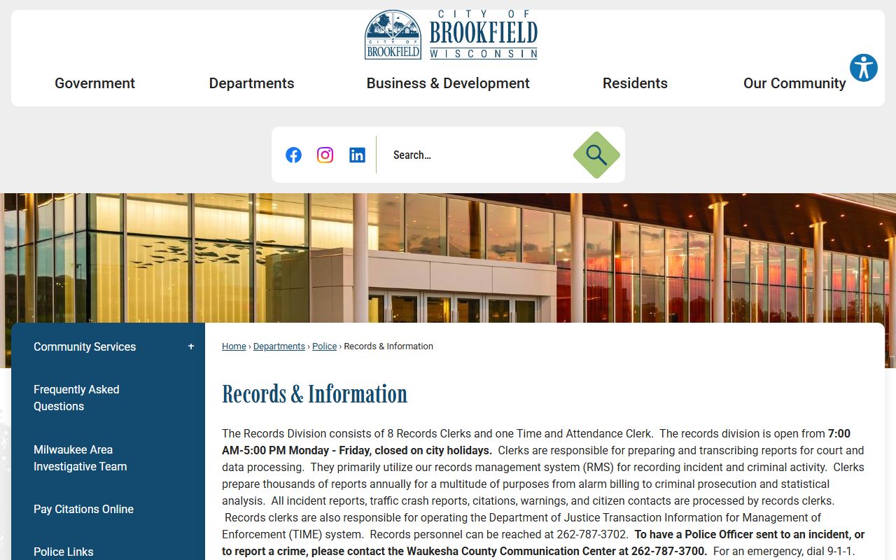 Brookfield police records division for Brookfield felony records