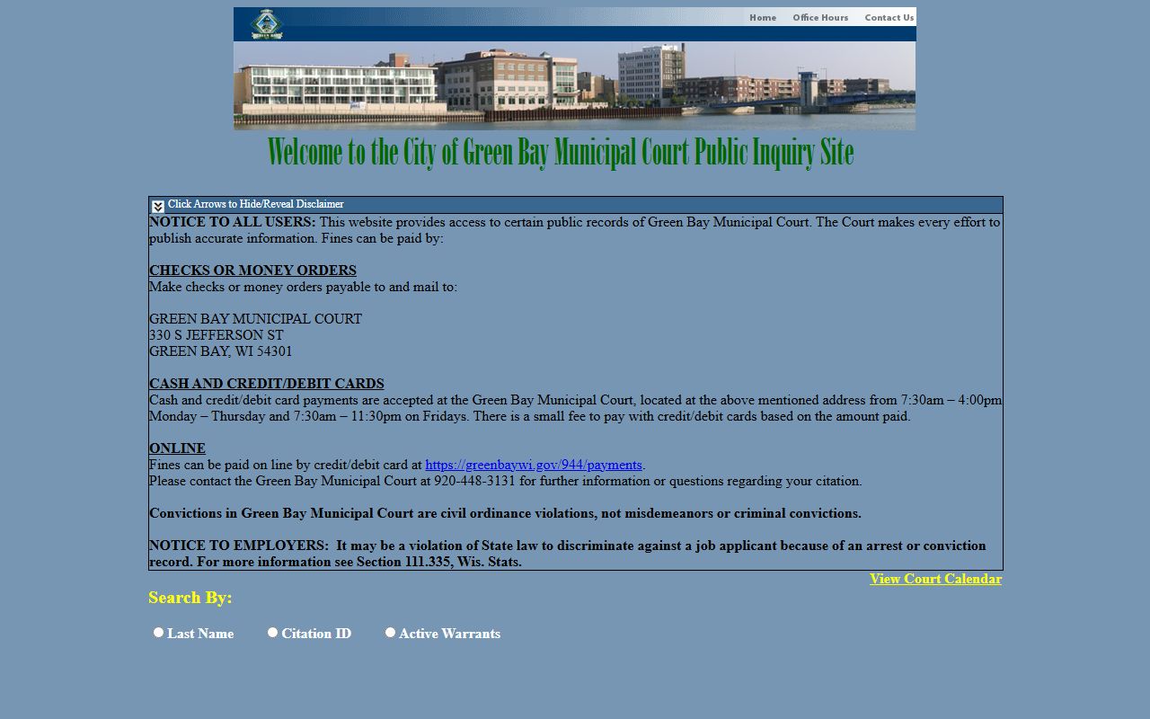 Green Bay Municipal Court for Green Bay Felony Records