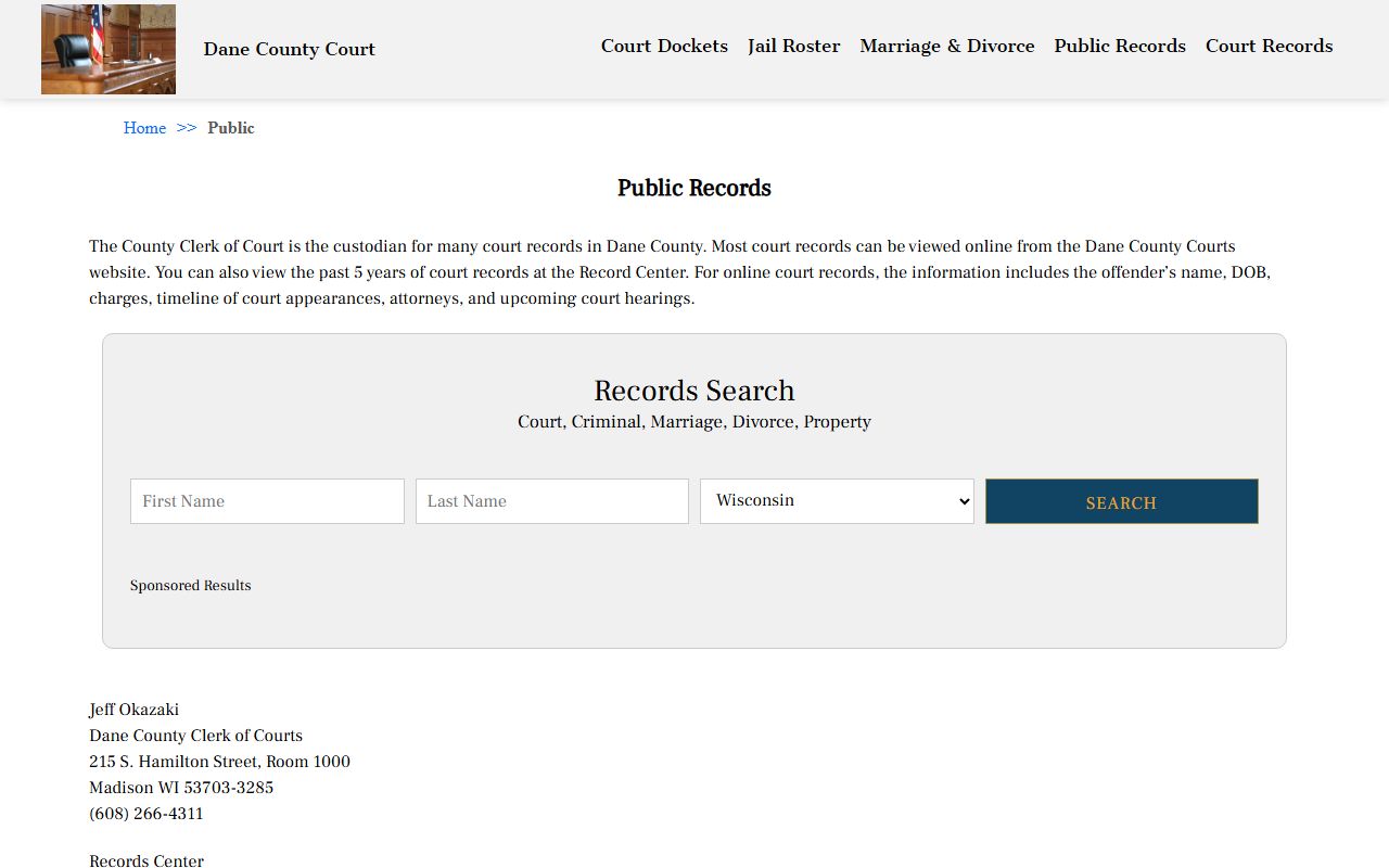 Dane County felony records public records page
