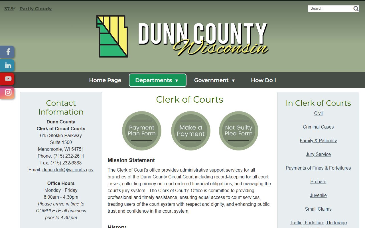 Dunn County felony records clerk of courts