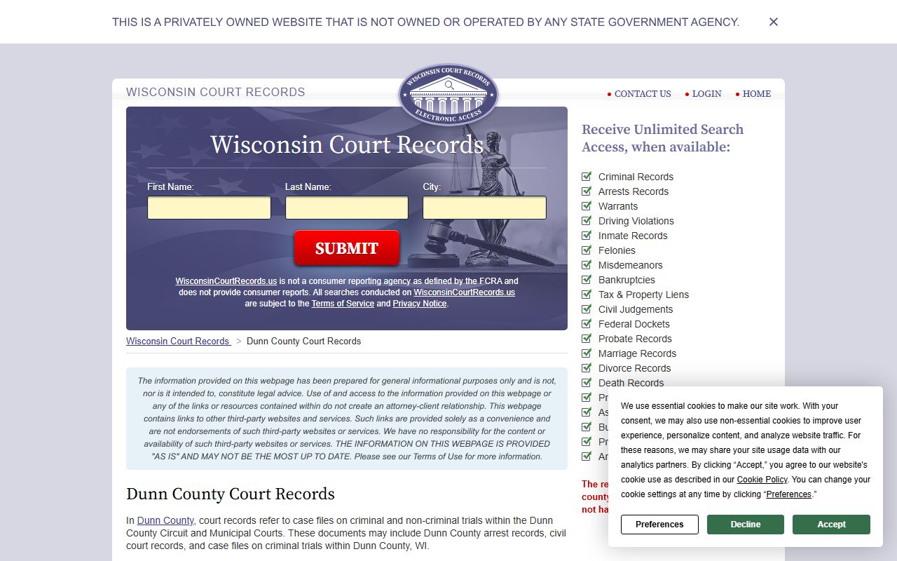 Dunn County felony records court records