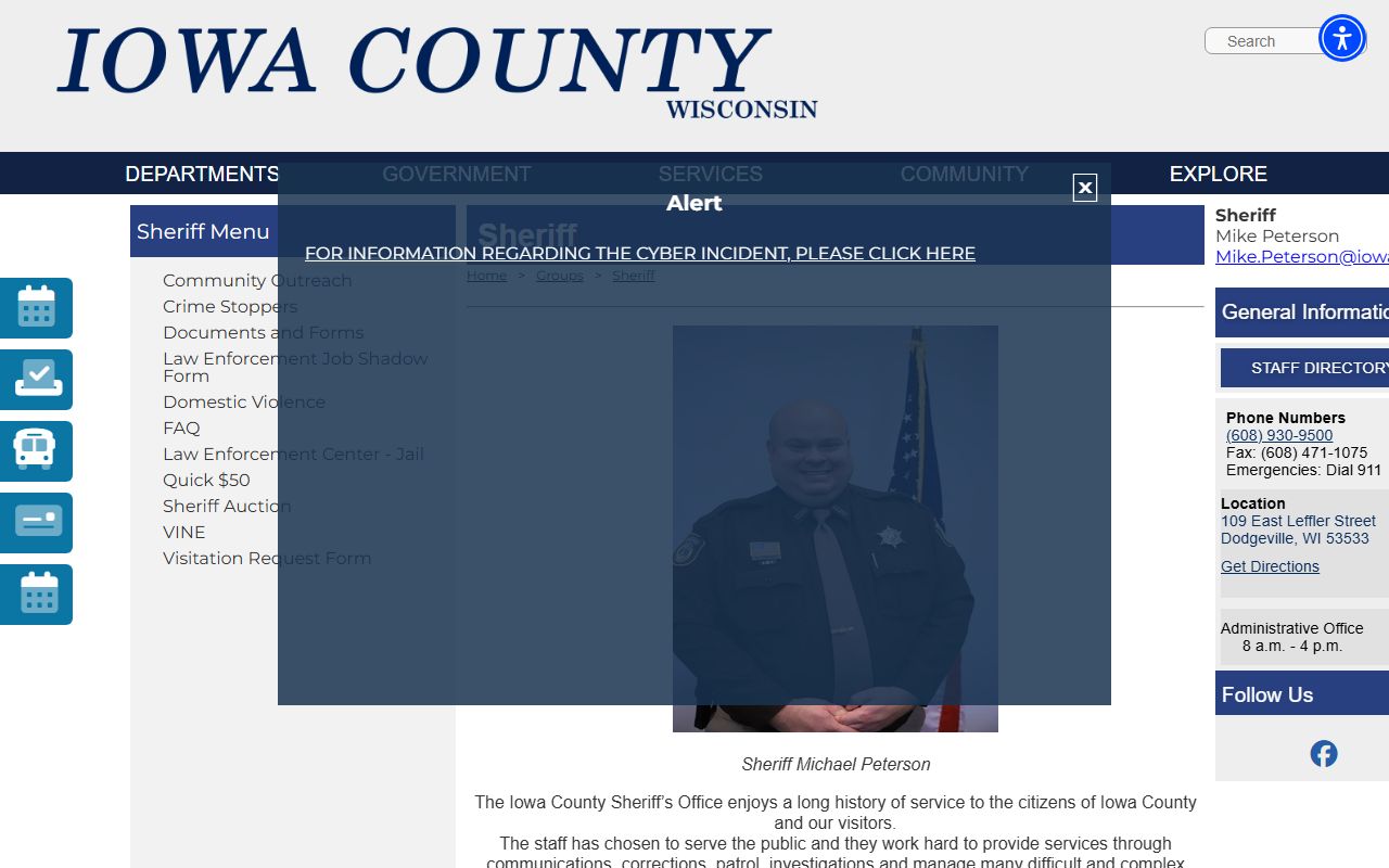 Iowa County felony records sheriff office