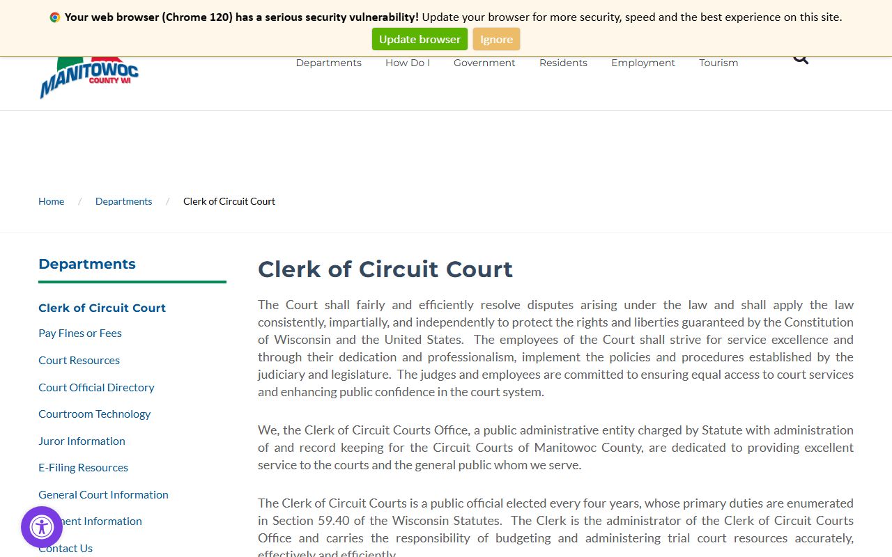 Manitowoc County felony records clerk of circuit court