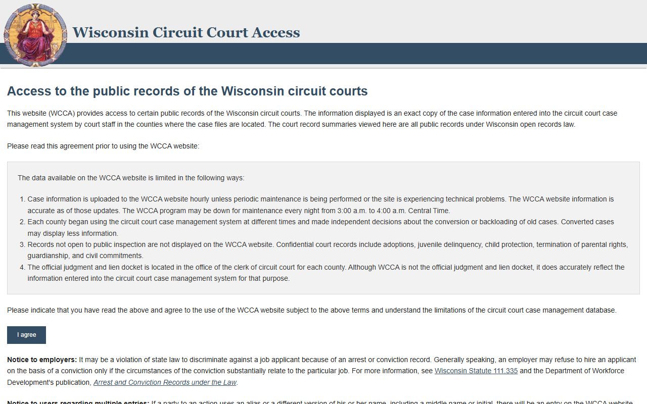 Wisconsin Circuit Court Access portal for Wisconsin Felony Records