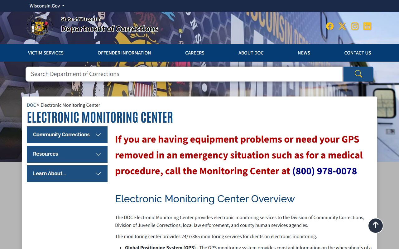 Wisconsin DOC electronic monitoring information related to felony supervision