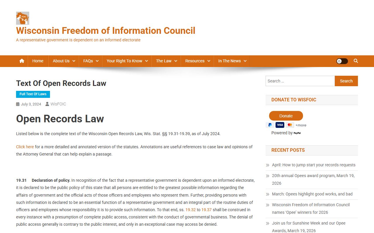 Wisconsin public records law guidance for felony records access