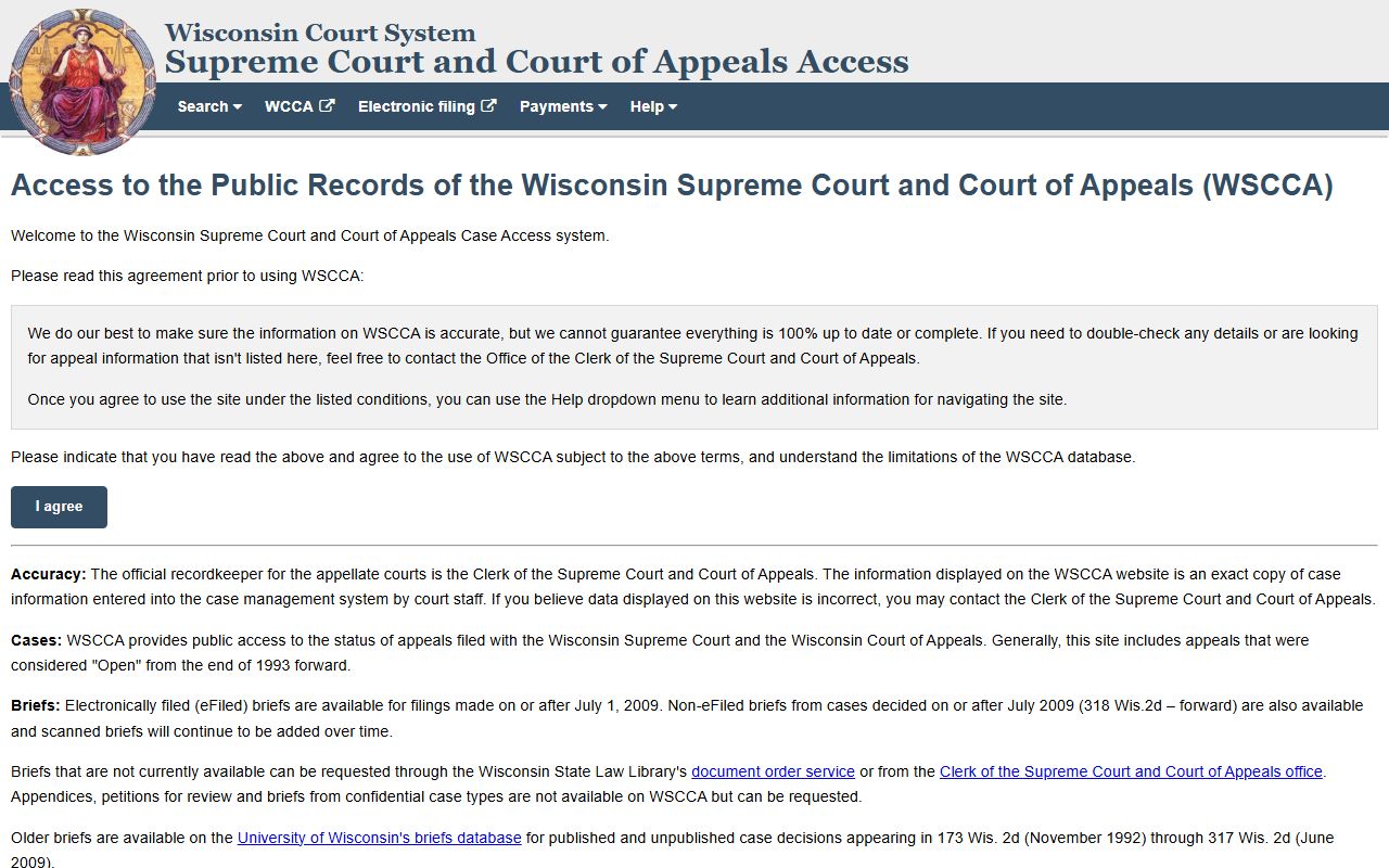 Wisconsin Supreme Court and Court of Appeals case access for felony appeals